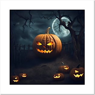 Halloween Jack O Lantern Pumpkin in Grave Posters and Art